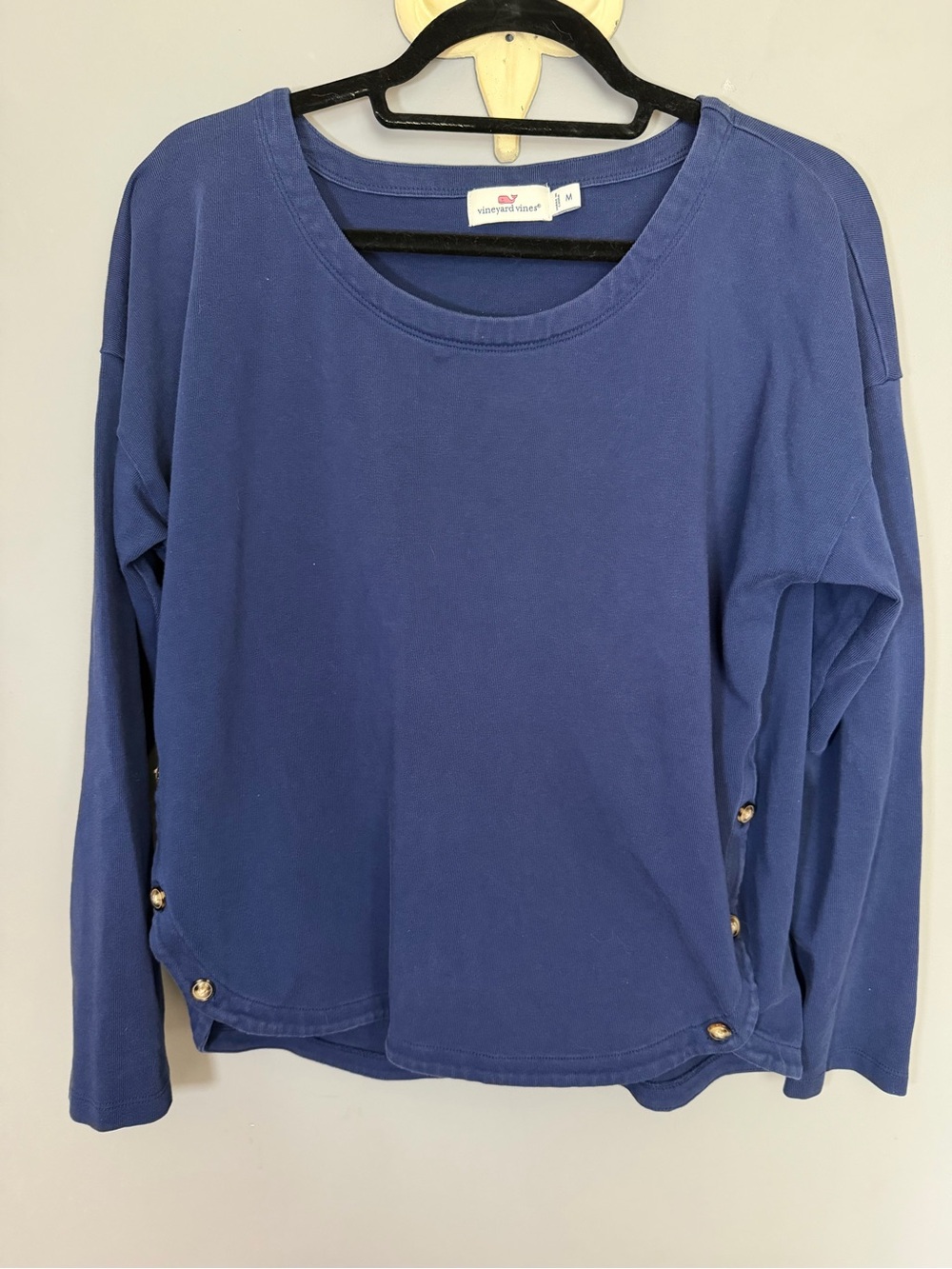 Vineyard Vines Navy Button-Side Long Sleeve Top